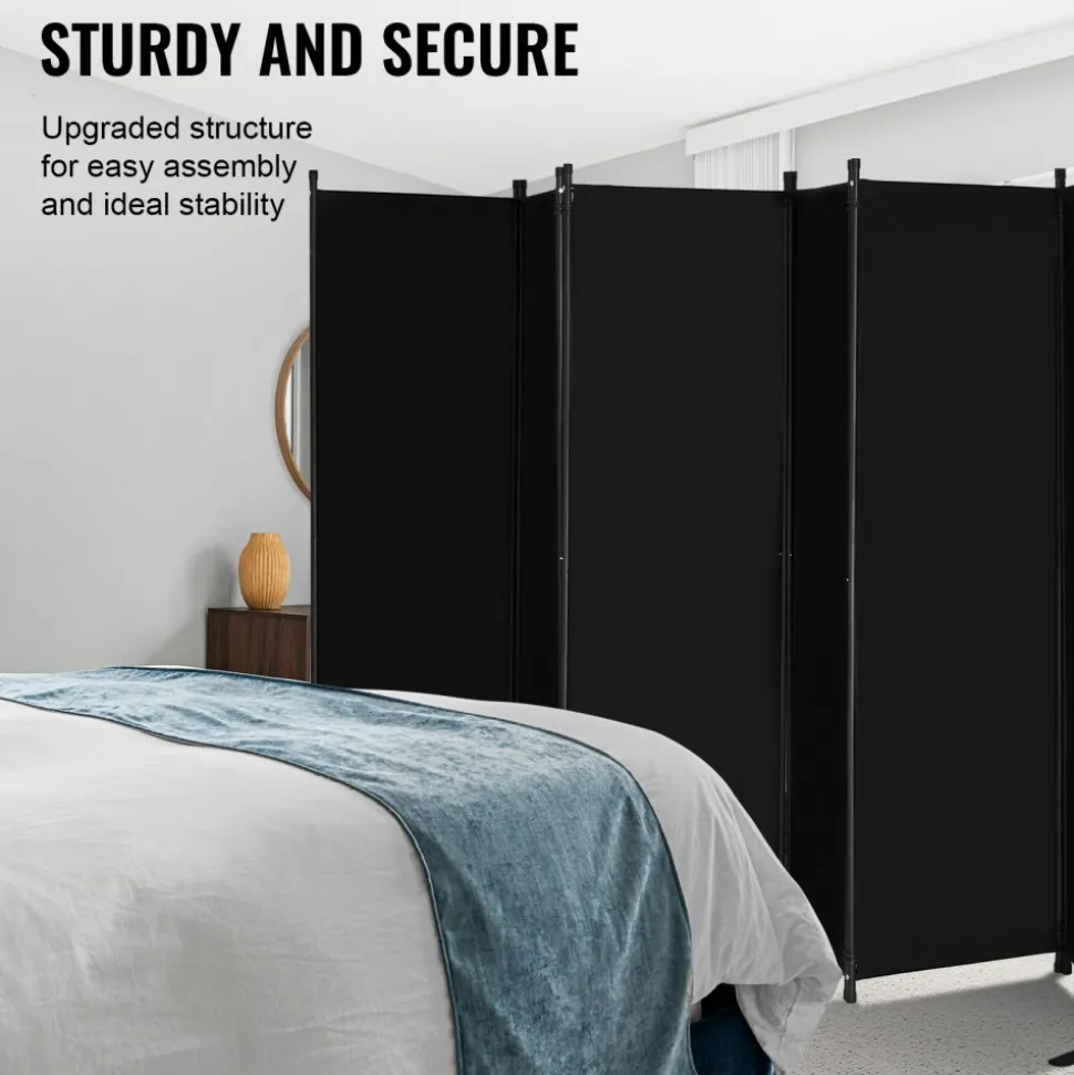 VEVOR Room Divider, 6 Panel Room Divider, Folding Privacy Screen and Portable Partition Divider for Room Separation, Freestanding Room Partitions for Office, Bedroom, Study, Black