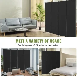 VEVOR Room Divider, 4 Panel Room Dividers and Folding Privacy Screens, Fabric Partition Room Dividers for Office, Bedroom, Dining Room, Study, Freestanding, Black