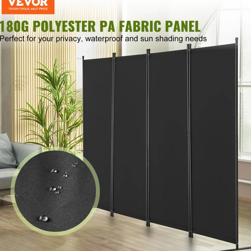 VEVOR Room Divider, 4 Panel Room Dividers and Folding Privacy Screens, Fabric Partition Room Dividers for Office, Bedroom, Dining Room, Study, Freestanding, Black
