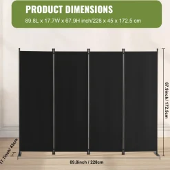 VEVOR Room Divider, 4 Panel Room Dividers and Folding Privacy Screens, Fabric Partition Room Dividers for Office, Bedroom, Dining Room, Study, Freestanding, Black