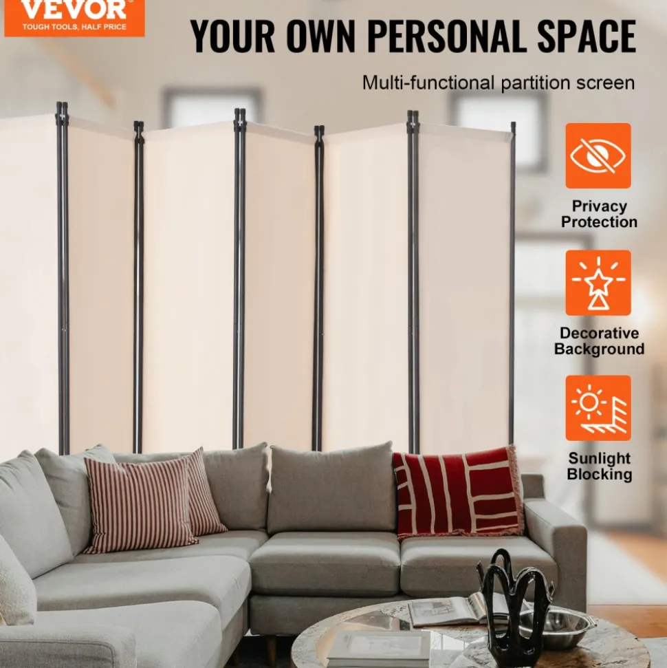 VEVOR Room Divider, 4 Panel Room Dividers and Folding Privacy Screens, Fabric Partition Room Dividers for Office, Bedroom, Dining Room, Study, Freestanding, White