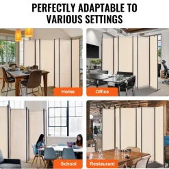 VEVOR Room Divider, 4 Panel Room Dividers and Folding Privacy Screens, Fabric Partition Room Dividers for Office, Bedroom, Dining Room, Study, Freestanding, White