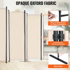 VEVOR Room Divider, 4 Panel Room Dividers and Folding Privacy Screens, Fabric Partition Room Dividers for Office, Bedroom, Dining Room, Study, Freestanding, White