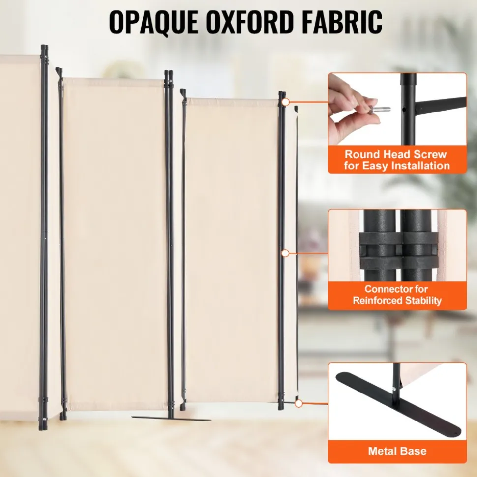 VEVOR Room Divider, 4 Panel Room Dividers and Folding Privacy Screens, Fabric Partition Room Dividers for Office, Bedroom, Dining Room, Study, Freestanding, White