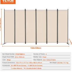 VEVOR Room Divider, 4 Panel Room Dividers and Folding Privacy Screens, Fabric Partition Room Dividers for Office, Bedroom, Dining Room, Study, Freestanding, White