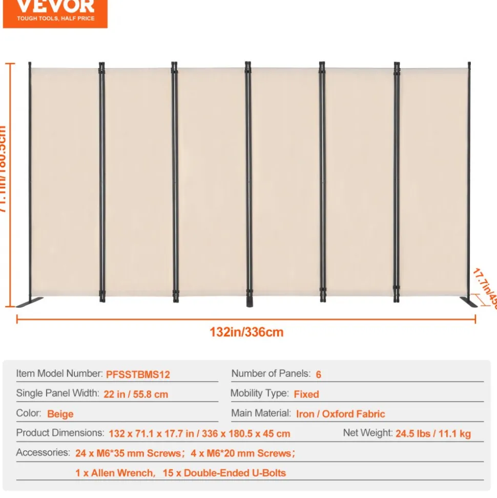VEVOR Room Divider, 4 Panel Room Dividers and Folding Privacy Screens, Fabric Partition Room Dividers for Office, Bedroom, Dining Room, Study, Freestanding, White