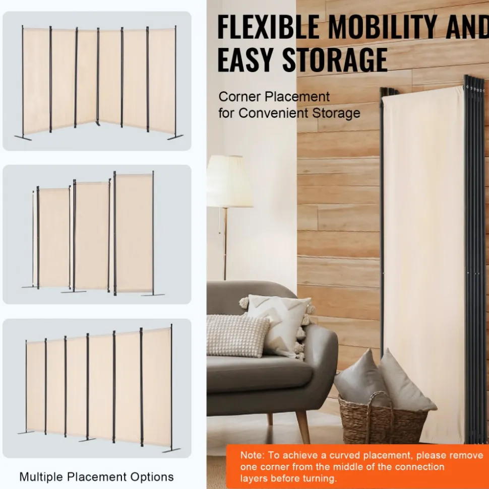 VEVOR Room Divider, 4 Panel Room Dividers and Folding Privacy Screens, Fabric Partition Room Dividers for Office, Bedroom, Dining Room, Study, Freestanding, White