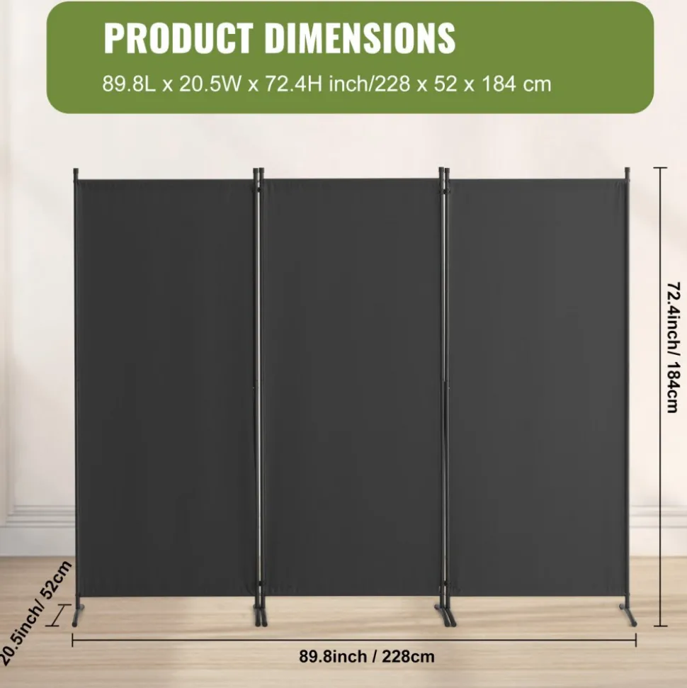 VEVOR Room Divider, 3 Panel Room Divider, Folding Privacy Screen and Portable Partition Divider for Room Separation, Freestanding Room Partitions for Office, Bedroom, Study, Grey