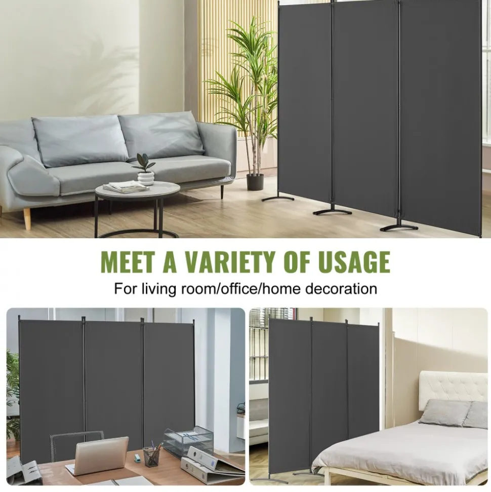 VEVOR Room Divider, 3 Panel Room Divider, Folding Privacy Screen and Portable Partition Divider for Room Separation, Freestanding Room Partitions for Office, Bedroom, Study, Grey