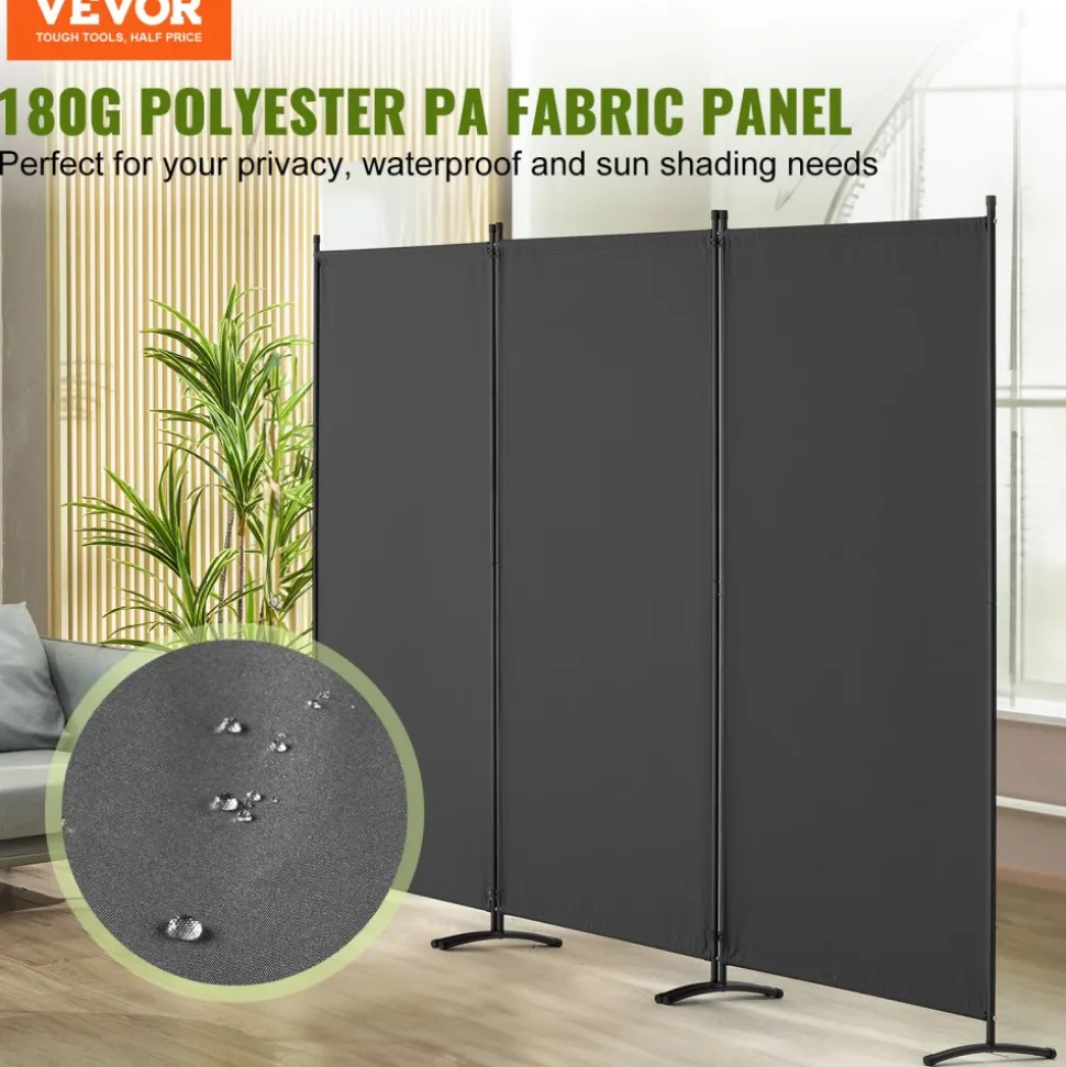 VEVOR Room Divider, 3 Panel Room Divider, Folding Privacy Screen and Portable Partition Divider for Room Separation, Freestanding Room Partitions for Office, Bedroom, Study, Grey