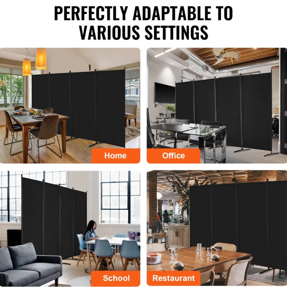 VEVOR Room Divider, 4 Panel Room Divider, Folding Privacy Screen and Portable Partition Divider for Room Separation, Freestanding Room Partitions for Office, Bedroom, Study, Black