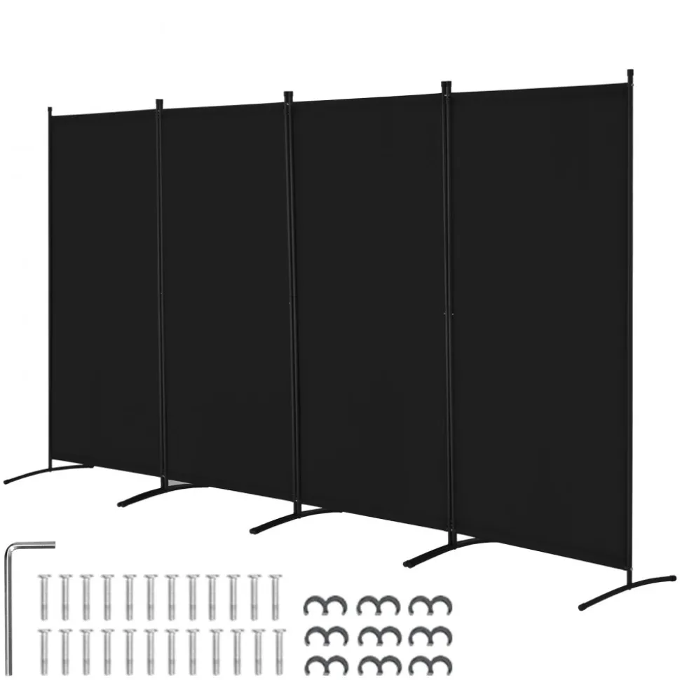 VEVOR Room Divider, 4 Panel Room Divider, Folding Privacy Screen and Portable Partition Divider for Room Separation, Freestanding Room Partitions for Office, Bedroom, Study, Black