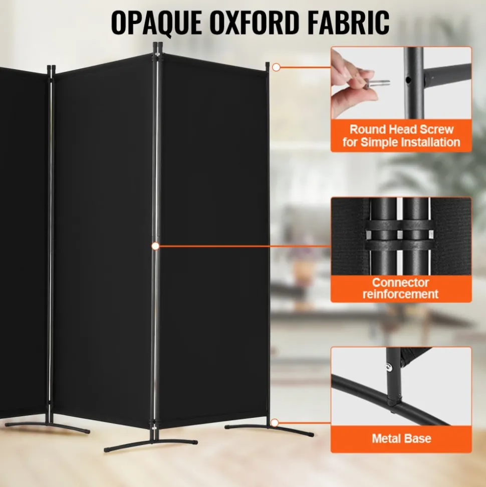 VEVOR Room Divider, 4 Panel Room Divider, Folding Privacy Screen and Portable Partition Divider for Room Separation, Freestanding Room Partitions for Office, Bedroom, Study, Black