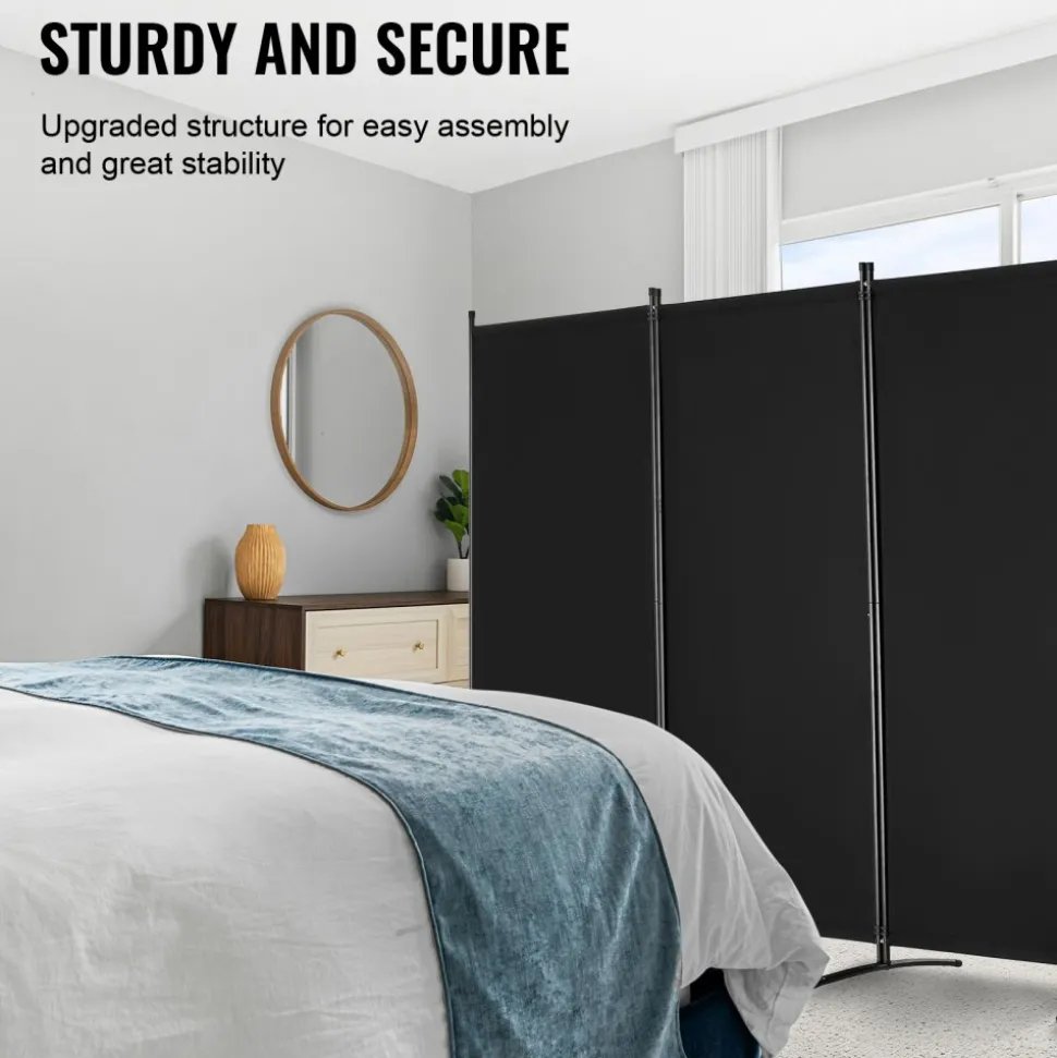 VEVOR Room Divider, 4 Panel Room Divider, Folding Privacy Screen and Portable Partition Divider for Room Separation, Freestanding Room Partitions for Office, Bedroom, Study, Black