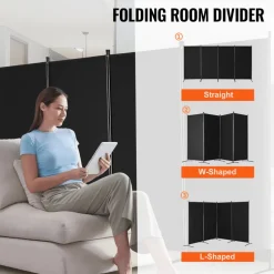 VEVOR Room Divider, 4 Panel Room Divider, Folding Privacy Screen and Portable Partition Divider for Room Separation, Freestanding Room Partitions for Office, Bedroom, Study, Black