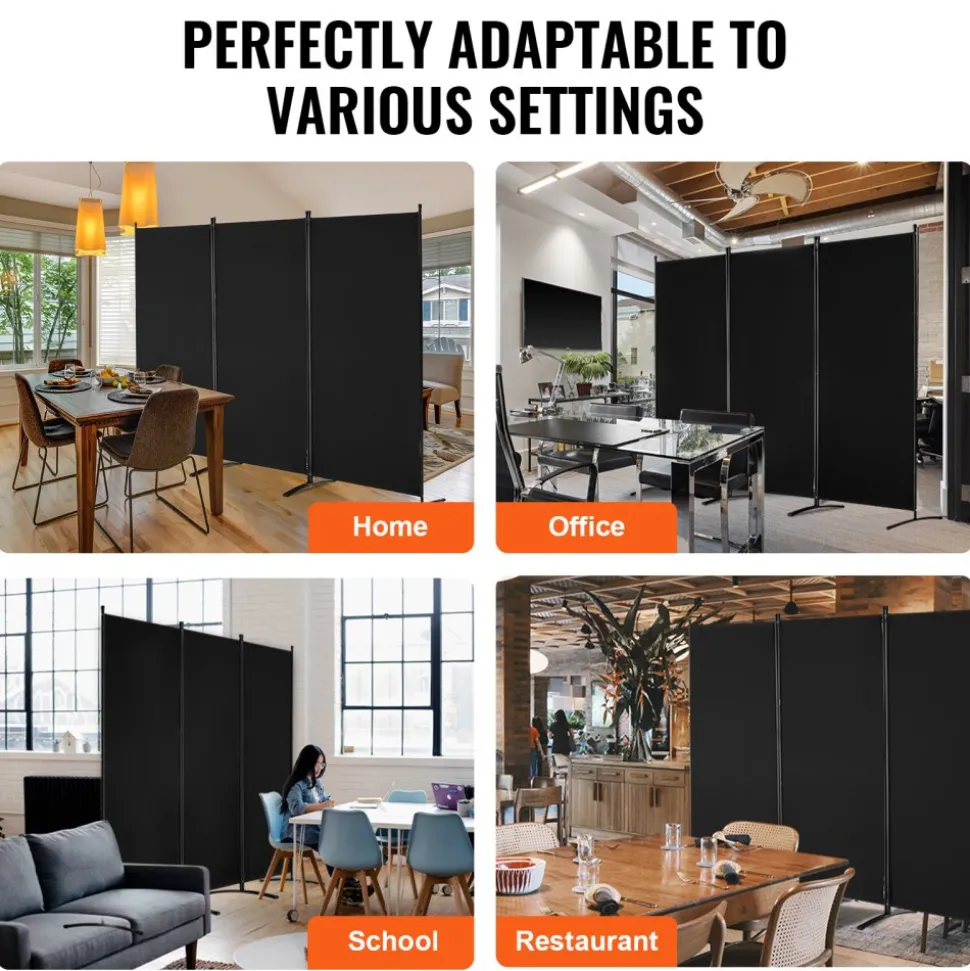 VEVOR Room Divider, 3 Panel Room Divider, Folding Privacy Screen and Portable Partition Divider for Room Separation, Freestanding Room Partitions for Office, Bedroom, Study, Black