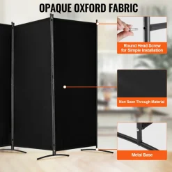 VEVOR Room Divider, 3 Panel Room Divider, Folding Privacy Screen and Portable Partition Divider for Room Separation, Freestanding Room Partitions for Office, Bedroom, Study, Black