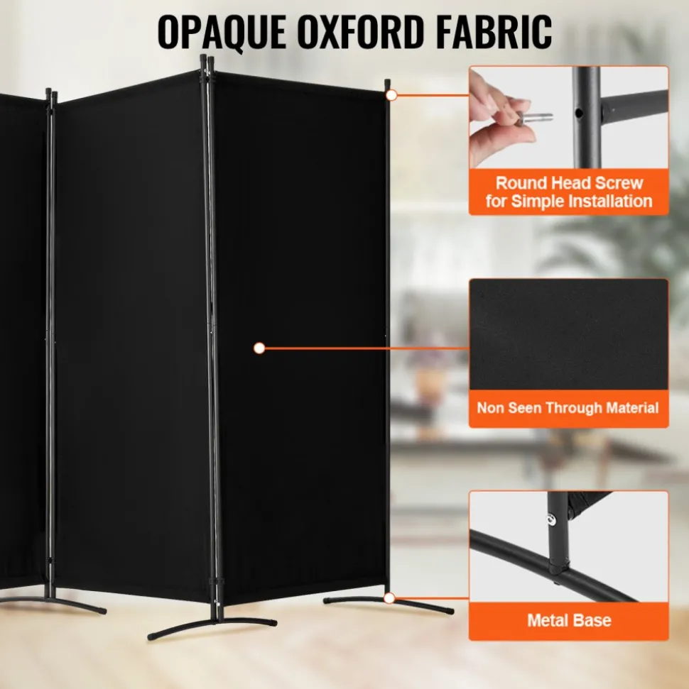 VEVOR Room Divider, 3 Panel Room Divider, Folding Privacy Screen and Portable Partition Divider for Room Separation, Freestanding Room Partitions for Office, Bedroom, Study, Black
