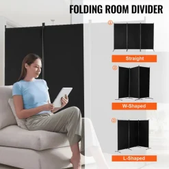 VEVOR Room Divider, 3 Panel Room Divider, Folding Privacy Screen and Portable Partition Divider for Room Separation, Freestanding Room Partitions for Office, Bedroom, Study, Black