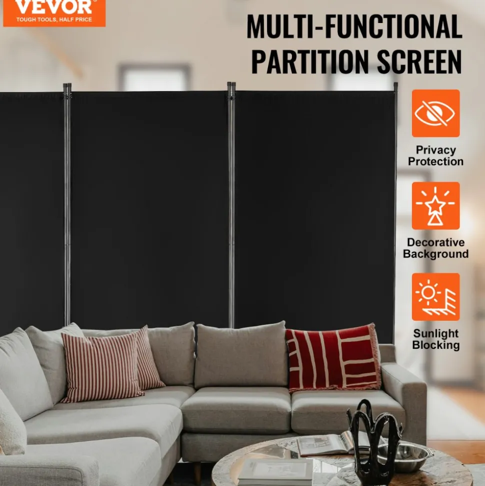 VEVOR Room Divider, 3 Panel Room Divider, Folding Privacy Screen and Portable Partition Divider for Room Separation, Freestanding Room Partitions for Office, Bedroom, Study, Black