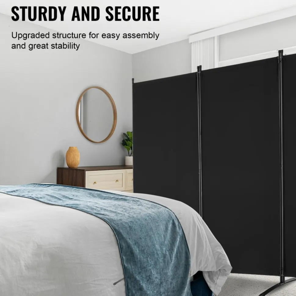 VEVOR Room Divider, 3 Panel Room Divider, Folding Privacy Screen and Portable Partition Divider for Room Separation, Freestanding Room Partitions for Office, Bedroom, Study, Black