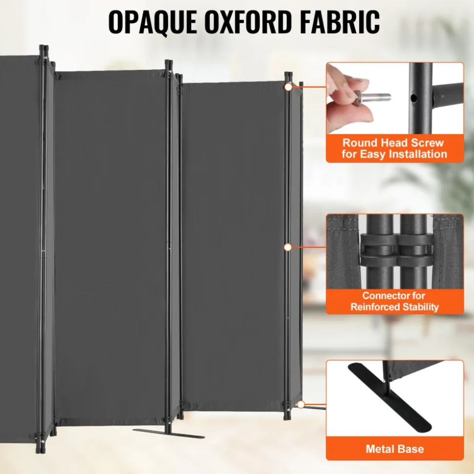 VEVOR Room Divider, 6 Panel Room Divider, Folding Privacy Screen and Portable Partition Divider for Room Separation, Freestanding Room Partitions for Office, Bedroom, Study, Grey