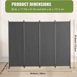 VEVOR Room Divider,  4 Panel Room Dividers and Folding Privacy Screens, Fabric Partition Room Dividers for Office, Bedroom, Dining Room, Study, Freestanding, Light Gray