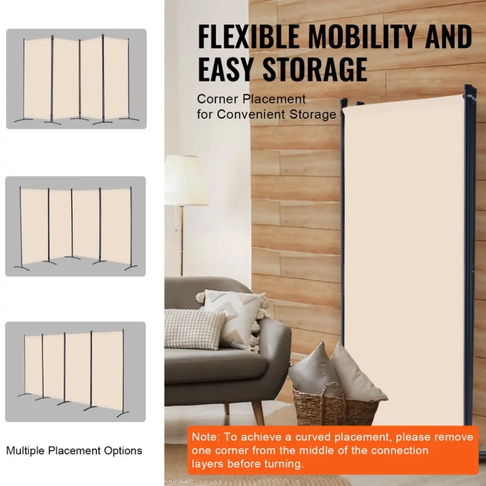 VEVOR Room Divider, 4 Panel Room Divider, Folding Privacy Screen and Portable Partition Divider for Room Separation, Freestanding Room Partitions for Office, Bedroom, Study, Beige