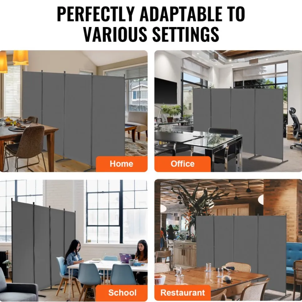 VEVOR Room Divider, 4 Panels Room Divider, Folding Privacy Screen and Portable Partition Divider for Room Separation, Freestanding Room Partitions for Office, Bedroom, Study, Grey