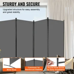 VEVOR Room Divider, 4 Panels Room Divider, Folding Privacy Screen and Portable Partition Divider for Room Separation, Freestanding Room Partitions for Office, Bedroom, Study, Grey