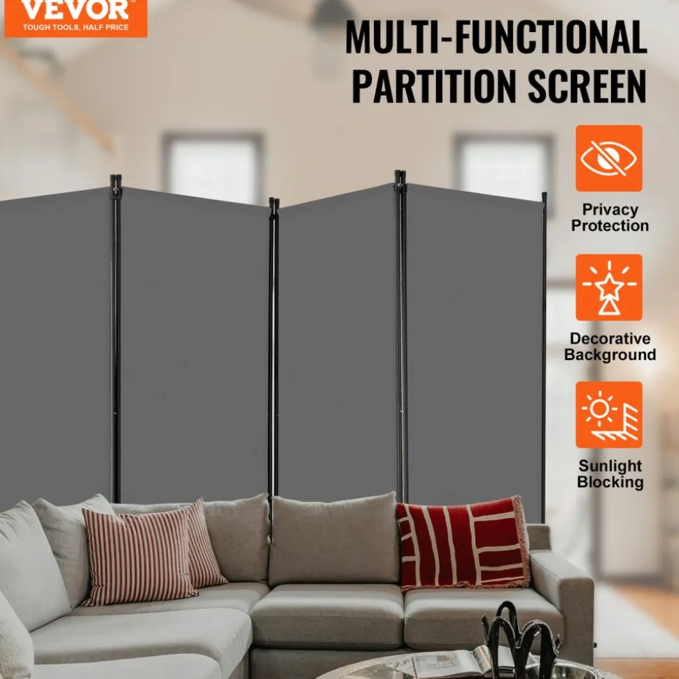 VEVOR Room Divider, 4 Panels Room Divider, Folding Privacy Screen and Portable Partition Divider for Room Separation, Freestanding Room Partitions for Office, Bedroom, Study, Grey