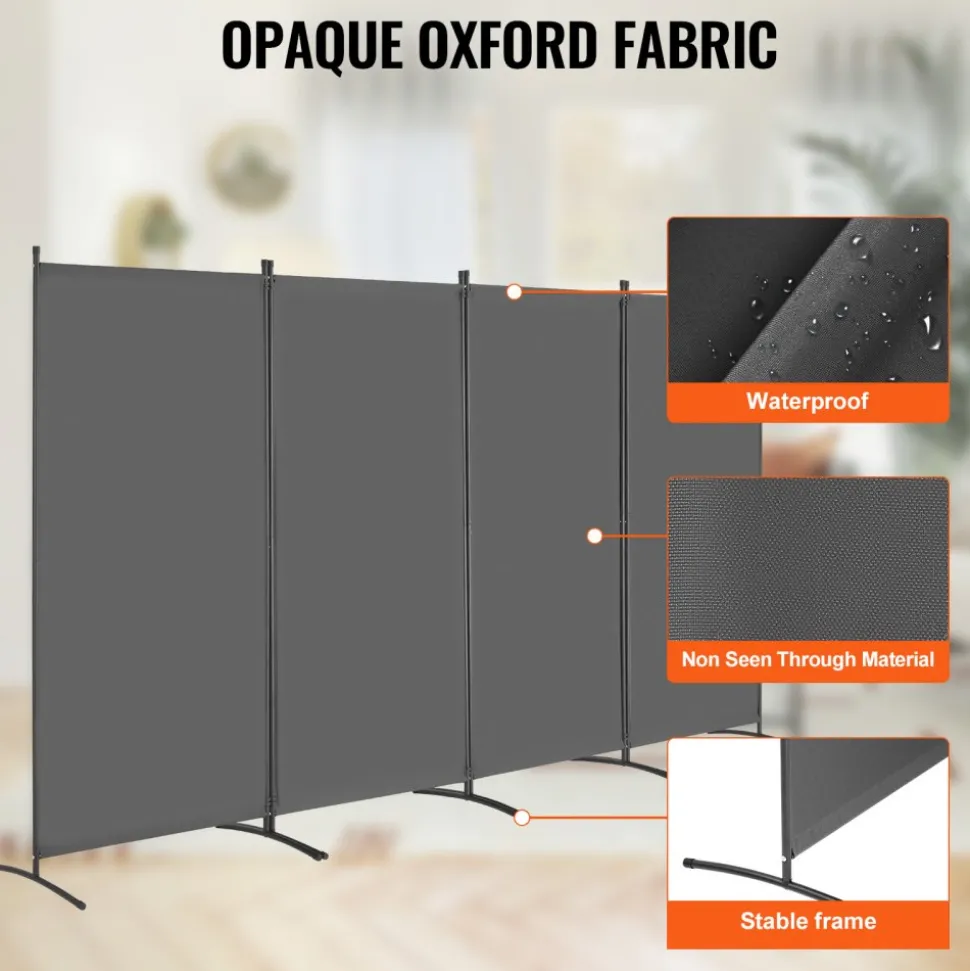 VEVOR Room Divider, 4 Panels Room Divider, Folding Privacy Screen and Portable Partition Divider for Room Separation, Freestanding Room Partitions for Office, Bedroom, Study, Grey