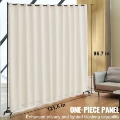 VEVOR Room Divider, Portable Panel Room Divider with Wheels Curtain Divider Stand, Freestanding Room Divider Privacy Screen for Office, Bedroom, Dining Room, Study, Beige