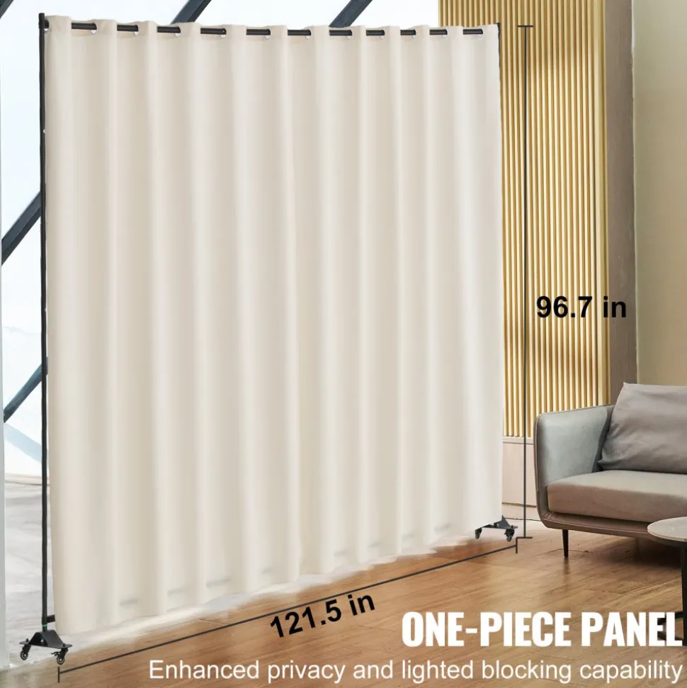 VEVOR Room Divider, Portable Panel Room Divider with Wheels Curtain Divider Stand, Freestanding Room Divider Privacy Screen for Office, Bedroom, Dining Room, Study, Beige
