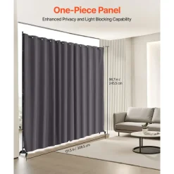 VEVOR Room Divider, Portable Panel Room Divider with Wheels Curtain Divider Stand, Freestanding Room Divider Privacy Screen for Office, Bedroom, Dining Room, Study, Gray