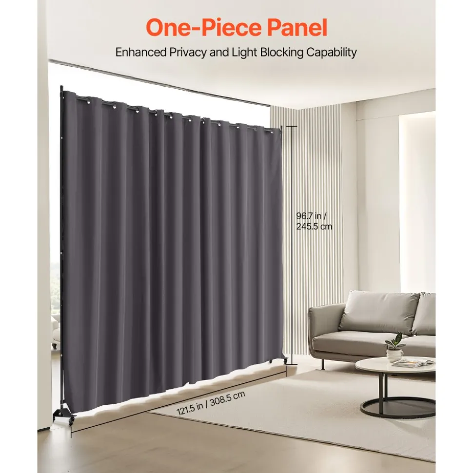 VEVOR Room Divider, Portable Panel Room Divider with Wheels Curtain Divider Stand, Freestanding Room Divider Privacy Screen for Office, Bedroom, Dining Room, Study, Gray