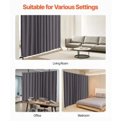 VEVOR Room Divider, Portable Panel Room Divider with Wheels Curtain Divider Stand, Freestanding Room Divider Privacy Screen for Office, Bedroom, Dining Room, Study, Gray