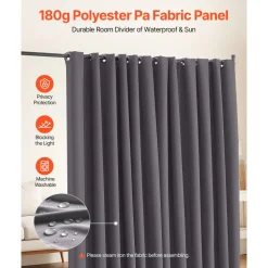 VEVOR Room Divider, Portable Panel Room Divider with Wheels Curtain Divider Stand, Freestanding Room Divider Privacy Screen for Office, Bedroom, Dining Room, Study, Gray