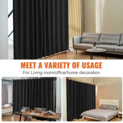 VEVOR Room Divider, Portable Panel Room Divider with Wheels Curtain Divider Stand, Freestanding Room Divider Privacy Screen for Office, Bedroom, Dining Room, Study, Black