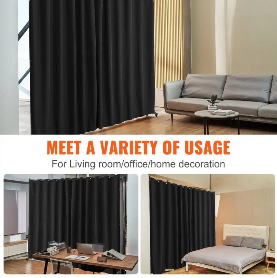 VEVOR Room Divider, Portable Panel Room Divider with Wheels Curtain Divider Stand, Freestanding Room Divider Privacy Screen for Office, Bedroom, Dining Room, Study, Black