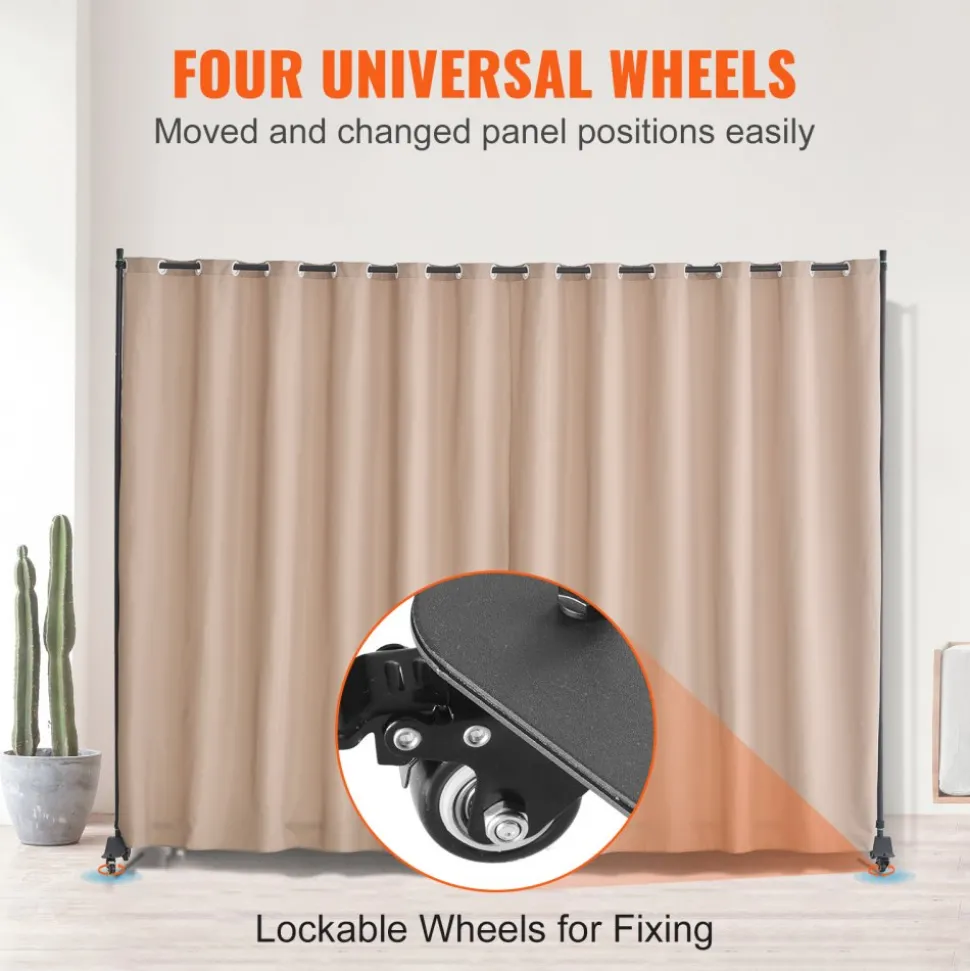 VEVOR Room Divider, Portable Panel Room Divider with Wheels Curtain Divider Stand, Freestanding Room Divider Privacy Screen for Office, Bedroom, Dining Room, Study, Brown