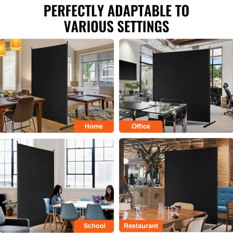 VEVOR Room Divider, Single Panel Room Divider, 6FT Privacy Screen Indoor, Partition Divider for Room Separation, Freestanding Room Divider Panel for Office, Bedroom, Black
