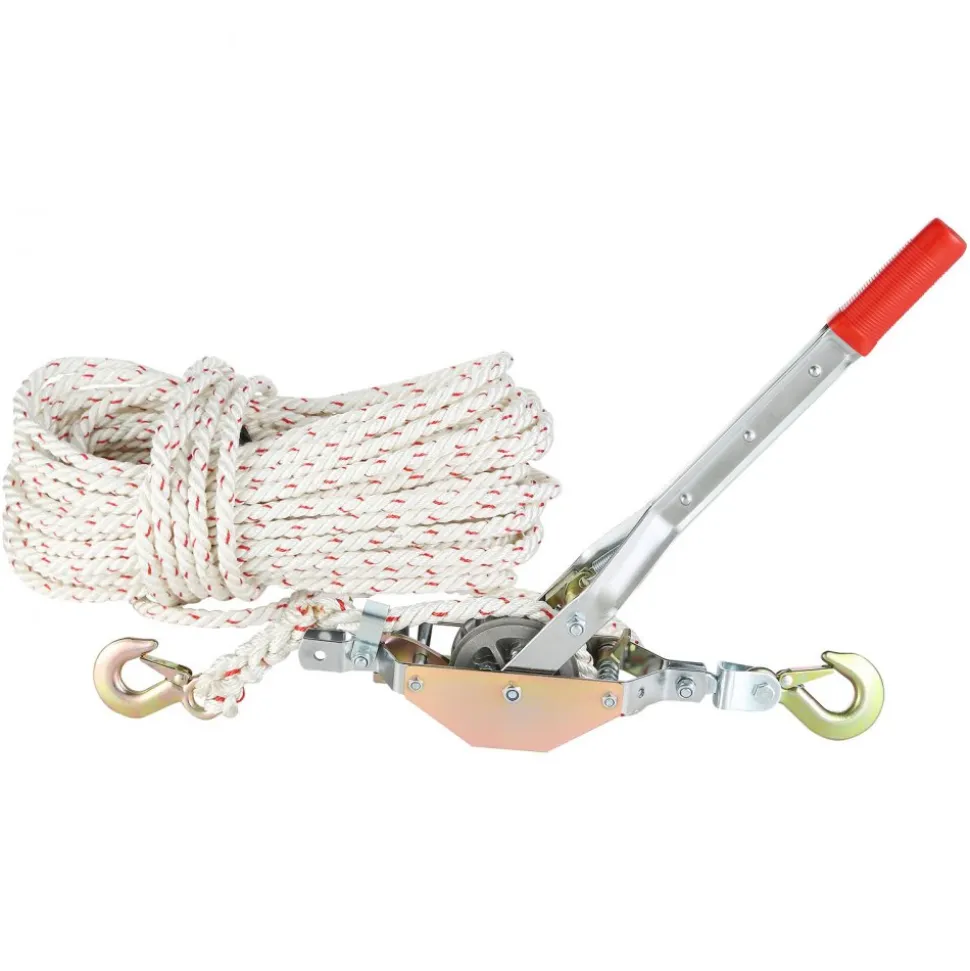 VEVOR Rope Puller, 3/4 Ton (1,653 lbs) Pulling Capacity, with 100' of 0.6" dia. Rope, 2 Hook, Come Along Winch, Heavy Duty Ratchet Power Puller Tool for Moving Boats, Securing Items, Transporting Logs