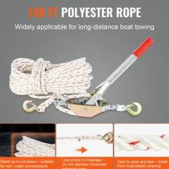 VEVOR Rope Puller, 3/4 Ton (1,653 lbs) Pulling Capacity, with 100' of 0.6