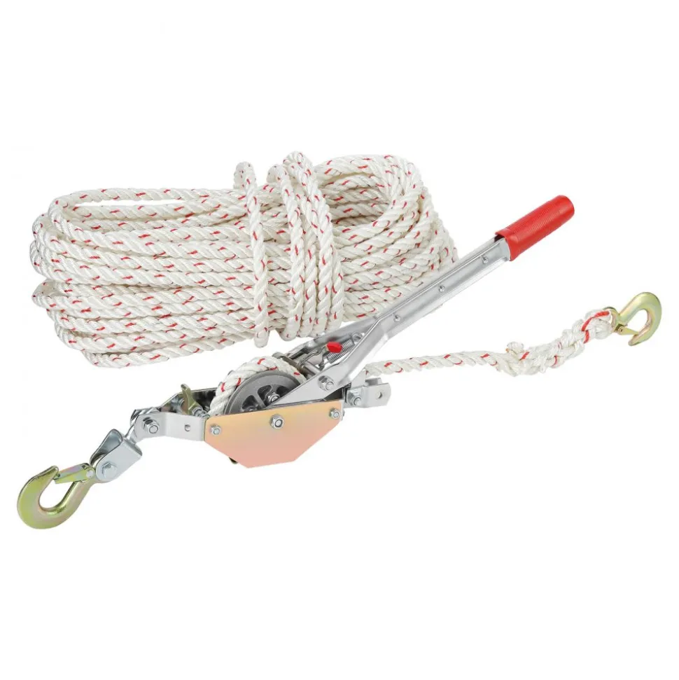 VEVOR Rope Puller, 3/4 Ton (1,653 lbs) Pulling Capacity, with 100' of 0.6" dia. Rope, 2 Hook, Come Along Winch, Heavy Duty Ratchet Power Puller Tool for Moving Boats, Securing Items, Transporting Logs
