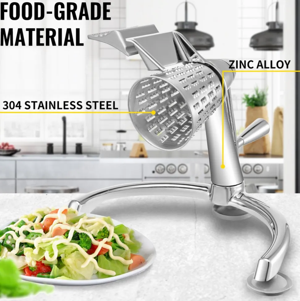 VEVOR Rotary Cheese Grater, Zinc Alloy Rotary Vegetable Mandoline, Manual Cheese Mandoline with 5 Stainless Steel Cutting Cones, Manual Vegetable Grater with 2.5L Bowl, Rotary Shredder with Suction Ba