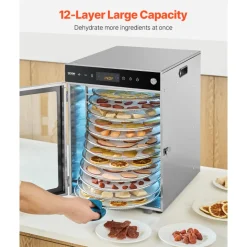 VEVOR Rotary Food Dehydrator Machine, 12 Stainless Steel Trays, 800W Electric Food Dryer with Adjustable Temp & 24-Hour Timer, Food-Dehydrator for Jerky, Meat, Fruit, Vegetables, Herbs, Dog Treats