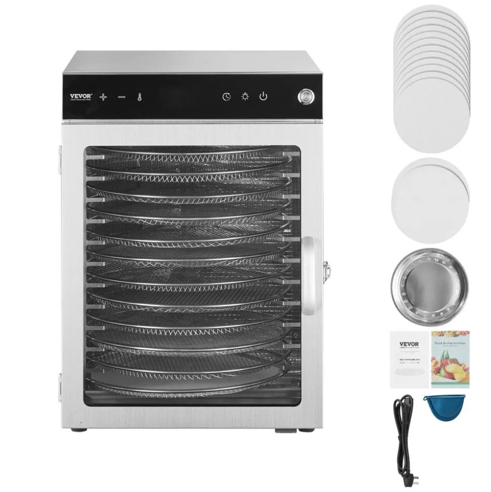 VEVOR Rotary Food Dehydrator Machine, 12 Stainless Steel Trays, 800W Electric Food Dryer with Adjustable Temp & 24-Hour Timer, Food-Dehydrator for Jerky, Meat, Fruit, Vegetables, Herbs, Dog Treats