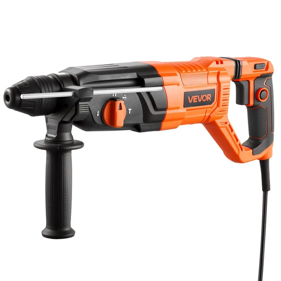 VEVOR Rotary Hammer Drill, 1-1/8 in SDS-Plus Electric Corded Heavy Duty Rotary Hammer, 4 Functions, Including 3 Drill Bits, Flat Chisel, Pointed Chisel, and Carrying Case, for Concrete and Masonry