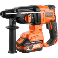 VEVOR Rotary Hammer Drill, 7/8 in SDS-Plus Cordless, 20V Battery Powered Rotary Hammer, Brushless, Including Battery, Charger, 3 Drill Bits, Flat Chisel, Pointed Chisel, Carrying Case, for Concrete
